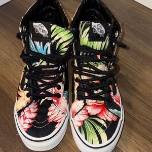 Vans High-Top Floral Tropical Skate Sneakers - Black with Green & Pink